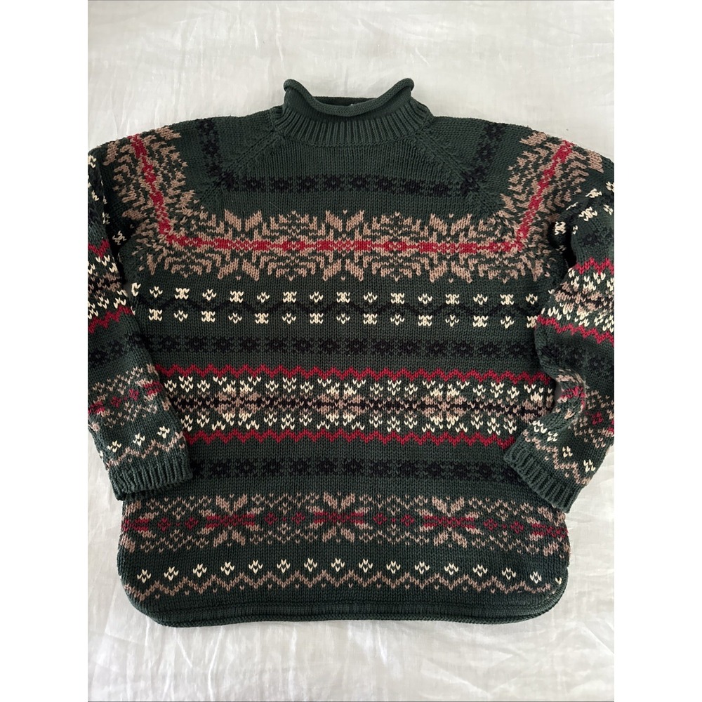 Vintage Eddie Bauer Sweater Womens Rollneck Fair Isle Nordic Cotton 90s Medium